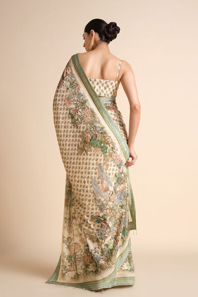 Liana Printed Silk Saree - Ivory